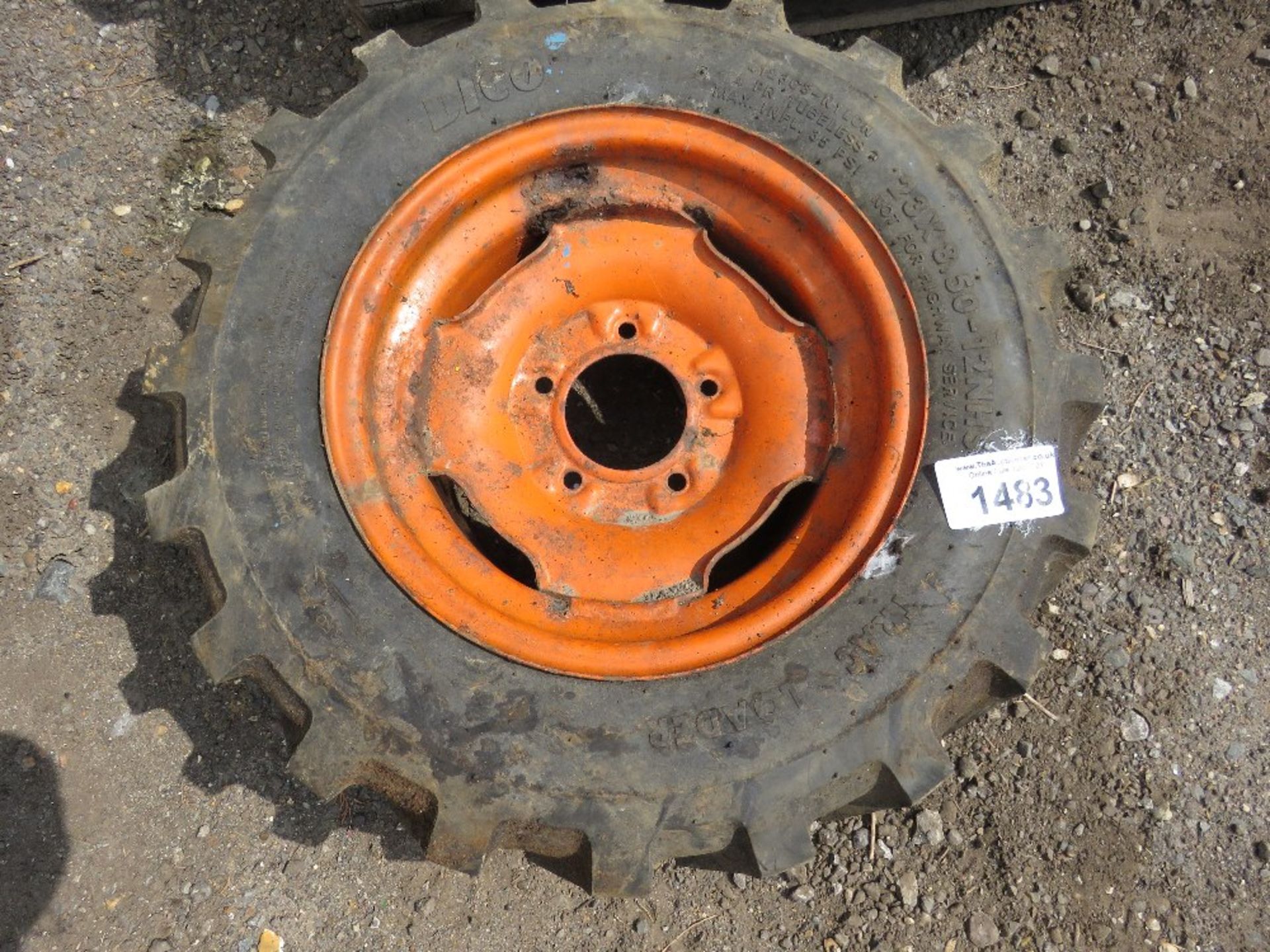 SMALL SKID STEER WHEEL AND TYRES, 23X8.50 SIZE.