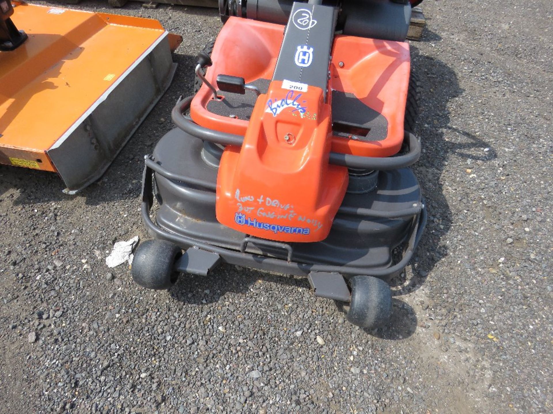 HUSQVARNA RIDER 13 OUT FRONT ROTARY RIDE ON MOWER. WHEN TESTED WAS SEEN TO START AND RUN AND DRIVE.. - Image 2 of 4
