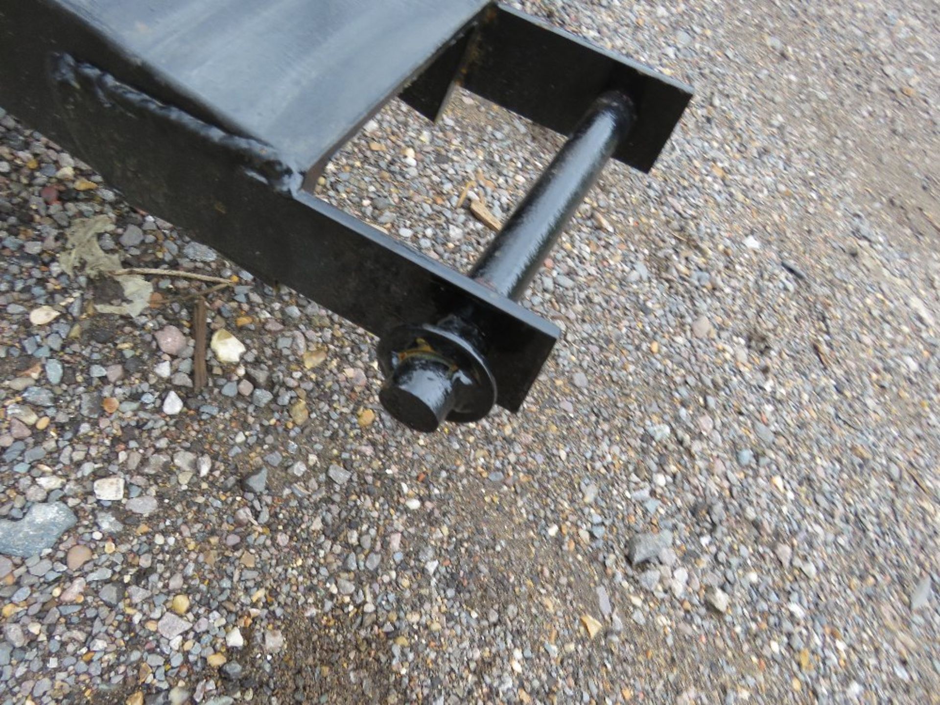 PAIR OF FORKLIFT EXTENSION TINES / SLEEVES 9FT WIDE X 7" WIDTH APPROX, WITH LOCKING PINS. - Image 2 of 3