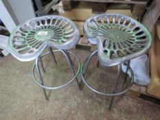 2 X METAL ADJUSTABLE IMPLEMENT SEATS / STOOLS. NO VAT ON HAMMER PRICE.