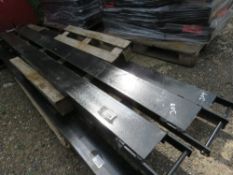 PAIR OF FORKLIFT EXTENSION TINES / SLEEVES 8FT LENGTH X 6" WIDTH APPROX, WITH LOCKING PINS.