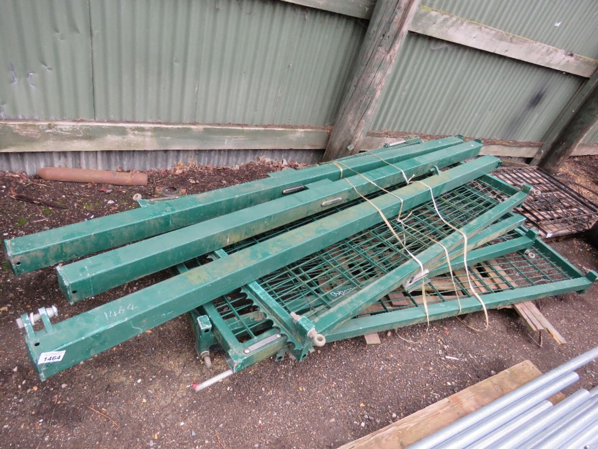 4 X GREEN MESH COVERED HD GATES 2.35M X 1M APPROX WITH 3 X POSTS.