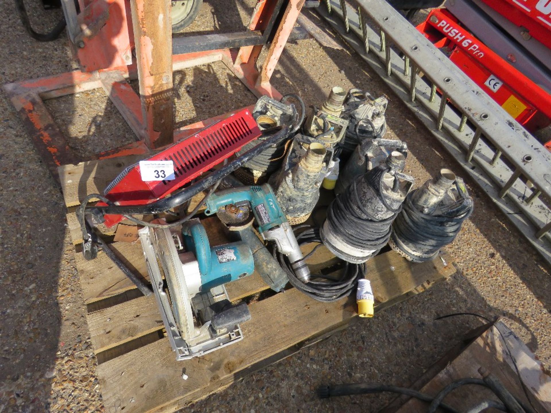 PALLET CONTAINING 7 X SUBMERSIBLE WATER PUMPS PLUS A HEATER AND 4 X POWER TOOLS. UNTESTED, CONDITION