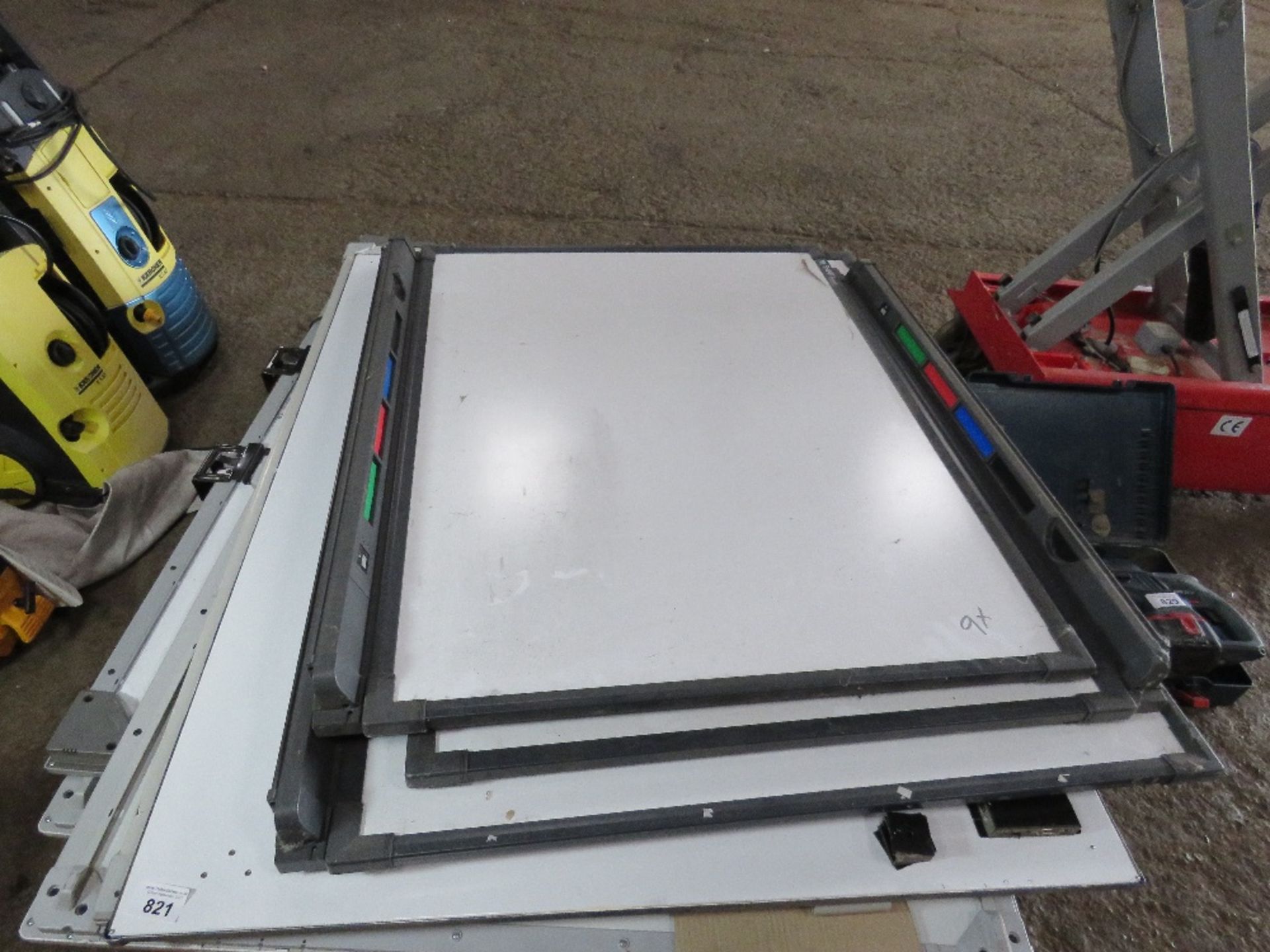 9 X SMART WHITE BOARDS, PREVIOUSLY INSTALLED IN LOCAL SCHOOL. UNTESTED, CONDITION UNKNOWN.
