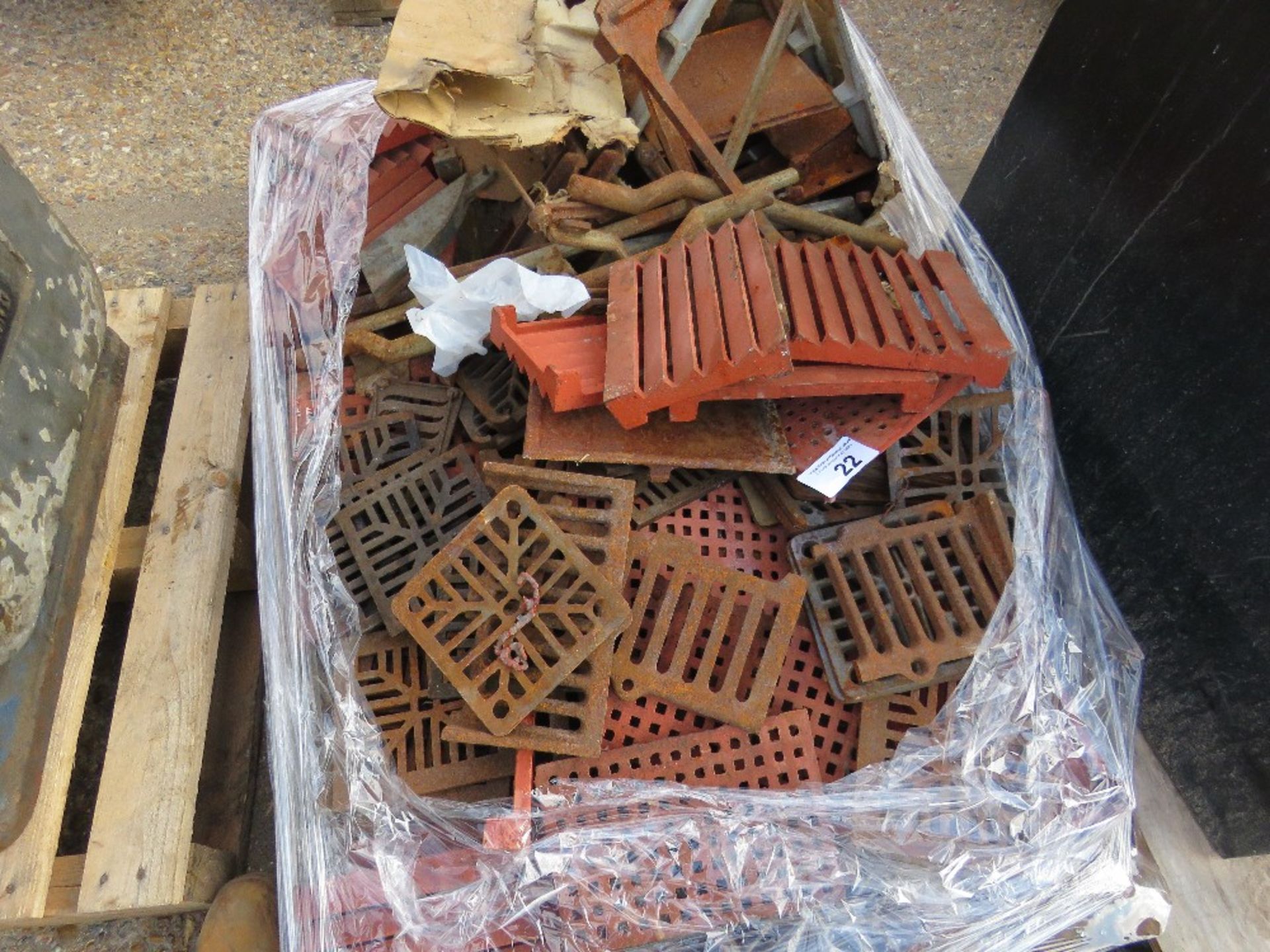 PALLET OF CAST IRON DRAIN GRILLES ETC. NO VAT ON HAMMER PRICE.