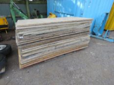 STACK OF APPROXIMATELY 55NO ASSORTED PRE USED TIMBER SHEETS, MAJORITY BEING PLYWOOD. NO VAT ON HAMM