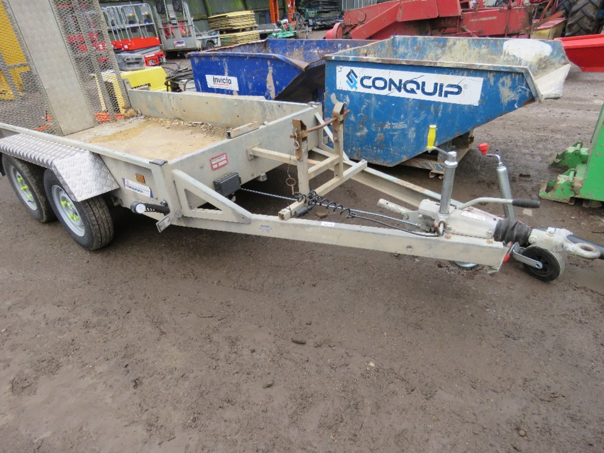 INDESPENSION 8FT X 4FT MINI EXCAVATOR TRAILER WITH DROP REAR RAMP. RING HITCH FITTED.