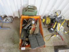 GERRY FUEL CAN PLUS A LARGE CRATE OF ASSORTED HAND TOOLS. NO VAT ON HAMMER PRICE.