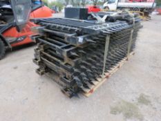 STACK OF EXTRA HEAVY DUTY DECORATIVE METAL FENCING, WITH SPEAR HEAD TOPS. 11 PANELS @ 2.5-3M LENGTH