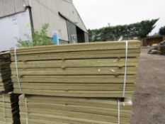 LARGE PACK OF TREATED HIT AND MISS THIN TIMBER CLADDING BOARDS, 1.75M LENGTH X 9.5CM WIDTH APPROX.