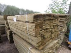 LARGE PACK OF TREATED FEATHER EDGE TIMBER CLADDING BOARDS, 1.80M LENGTH APPROX X 10CM WIDTH APPROX.