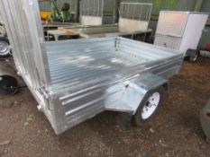 GALVANISED TILTING BED / TIPPING TRAILER WITH RAMP, LITTLE USED. BALL HITCH COUPLING. 7FT X 5FT APPR