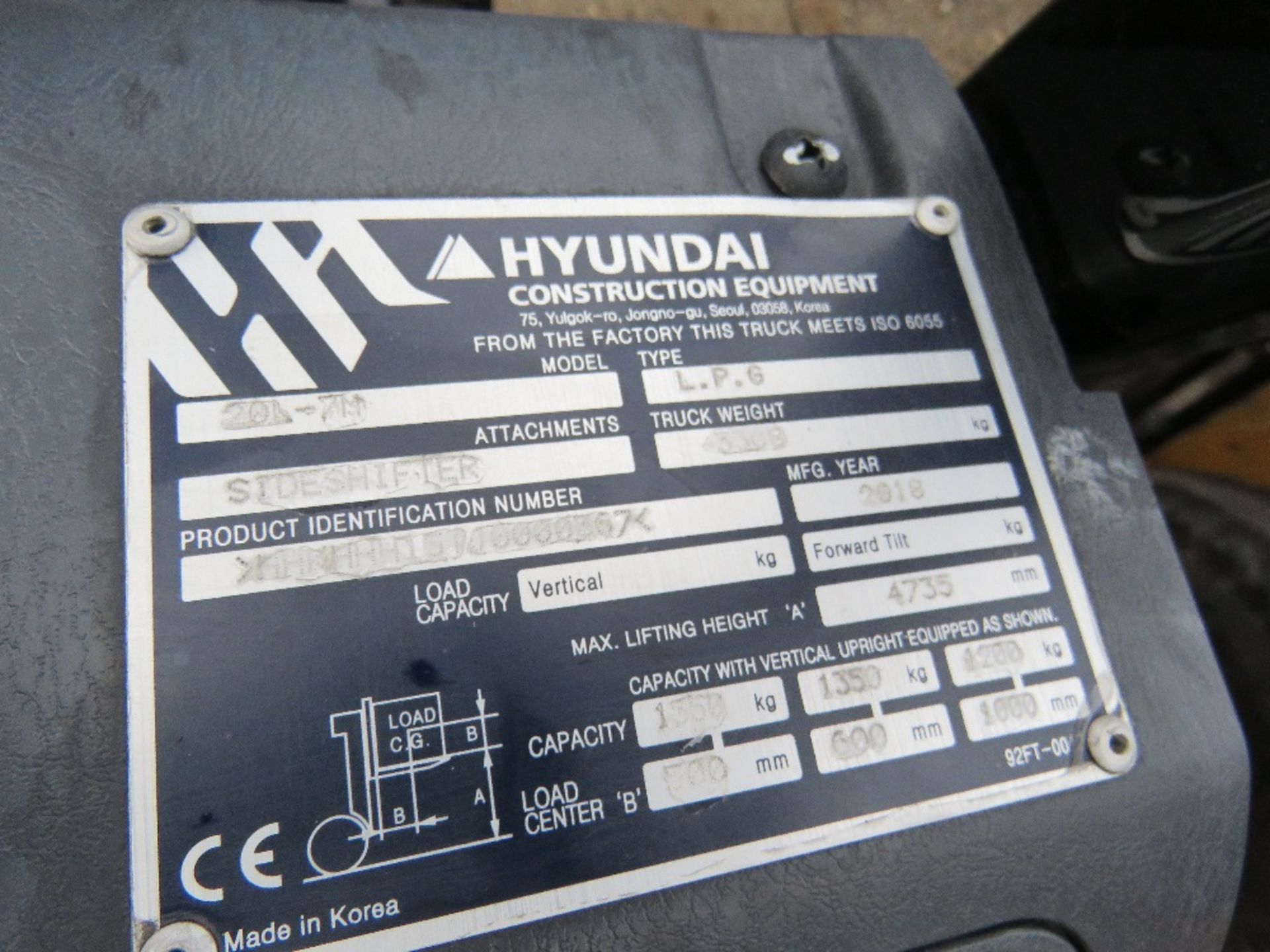 HYUNDAI 20L-7M GAS POWERED 2 TONNE FORKLIFT TRUCK. YEAR 2018 BUILD, LITTLE USED RECENTLY. - Image 12 of 12