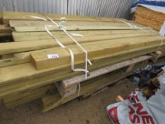 STACK OF ASSORTED TREATED GATE posts AND OTHER TIMBERS ETC. 2.1-3M LENGTH APPROX.