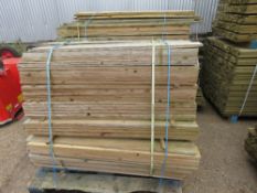 LARGE PACK OF TREATED FEATHER EDGE TIMBER CLADDING BOARDS, 1.19M LENGTH X 10CM WIDTH APPROX.