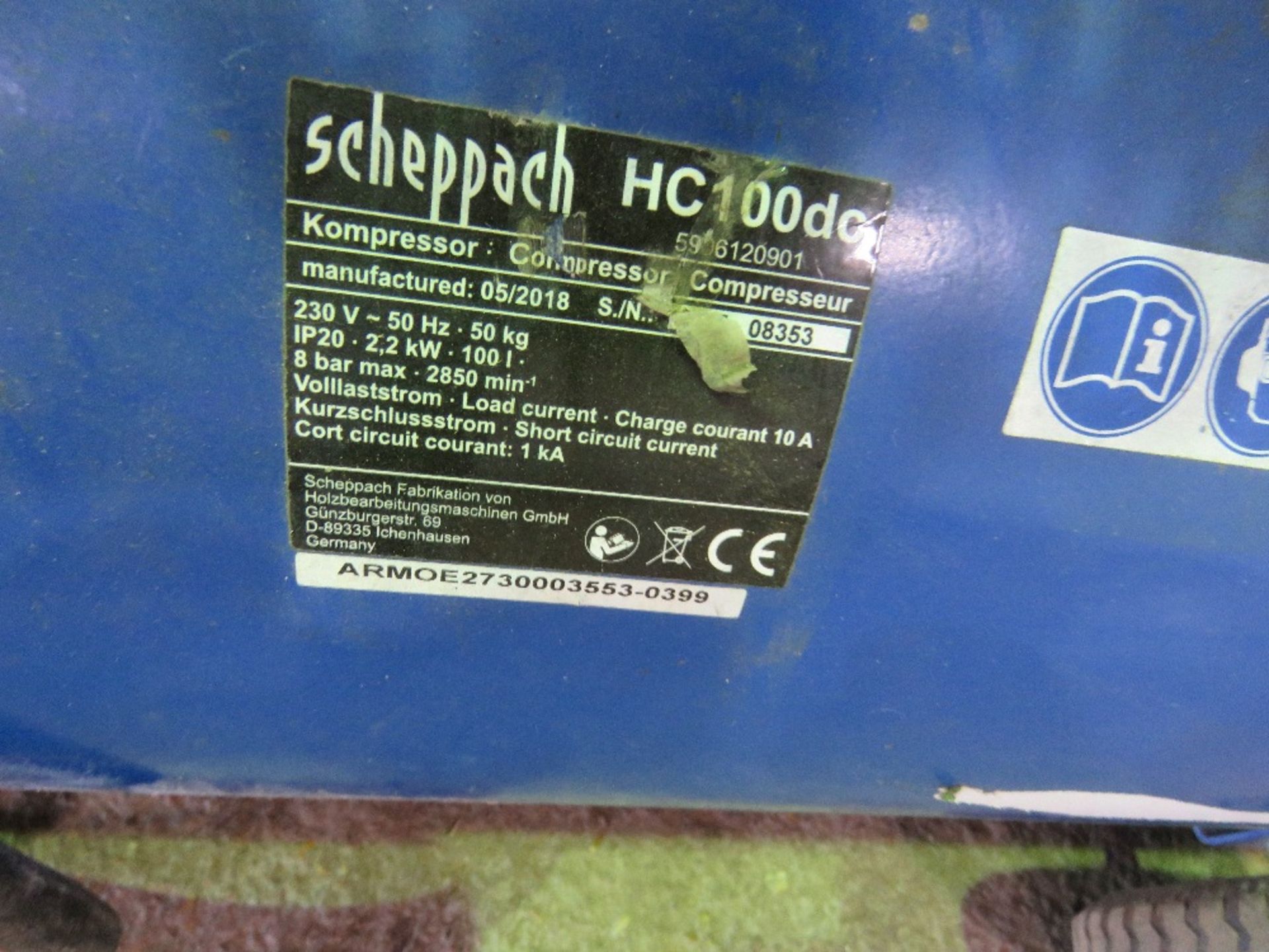 SCHEPPACH 240 VOLT COMPRESSOR. - Image 3 of 4