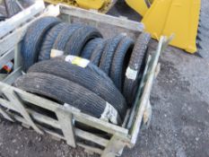 STILLAGE CONTAINING 12 X ASSORTED SCOOTER TYRES, SOURCED FROM COMPANY LIQUIDATION. THIS LOT IS SOL