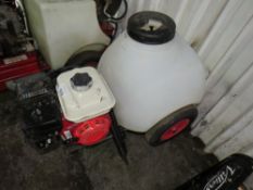 PETROL ENGINED POWER WASHER WITH TANK ON BARROW.