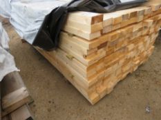 LARGE PACK OF UNTREATED TIMBER FENCE RAILS, PROFILED EDGE. 85MMX35MM MAX @2.4M LENGTH APPROX.