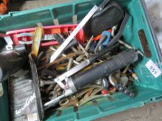 PLASTIC CRATE OF ASSORTED WORKSHOP TOOLS. SOLD UNDER THE AUCTIONEERS MARGIN SCHEME, THEREFORE NO VAT