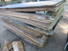 STACK OF APPROXIMATELY 65NO ASSORTED PRE USED PLYWOOD AND OTHER BOARDS. SOLD UNDER THE AUCTIONEERS M