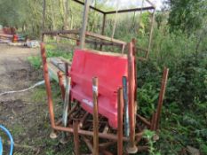 6 X ASSORTED METAL STILLAGE FRAMES PLUS 2 X PLASTIC BARRIER SECTIONS. SOLD UNDER THE AUCTIONEERS MAR