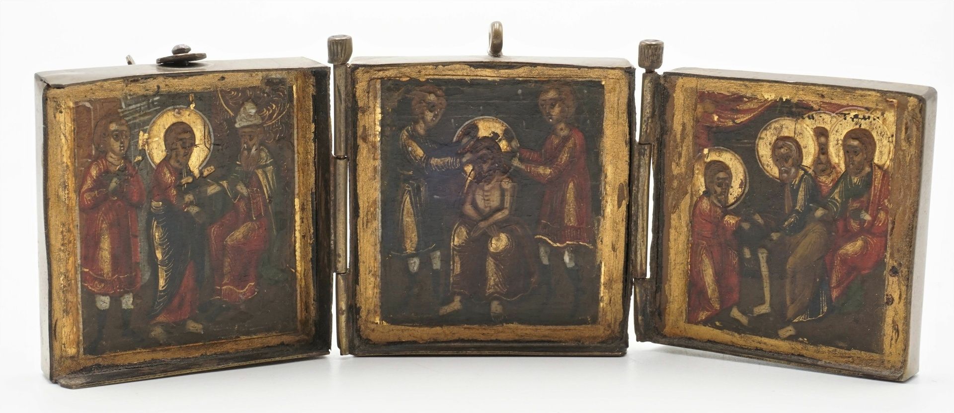 Triptychon Ikone mit Passionsdarstellungen, Russland, um 1800