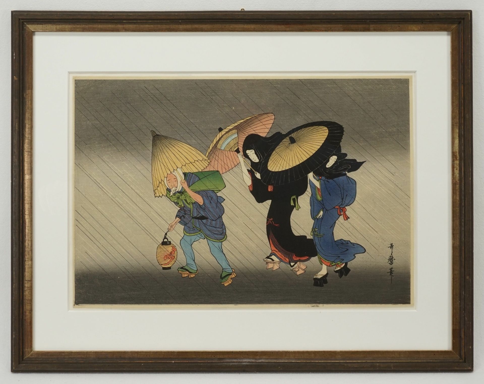 Kitagawa Utamaro, "Zwei Geishas und ihr Gepäckträger im Regen" - Bild 2 aus 2