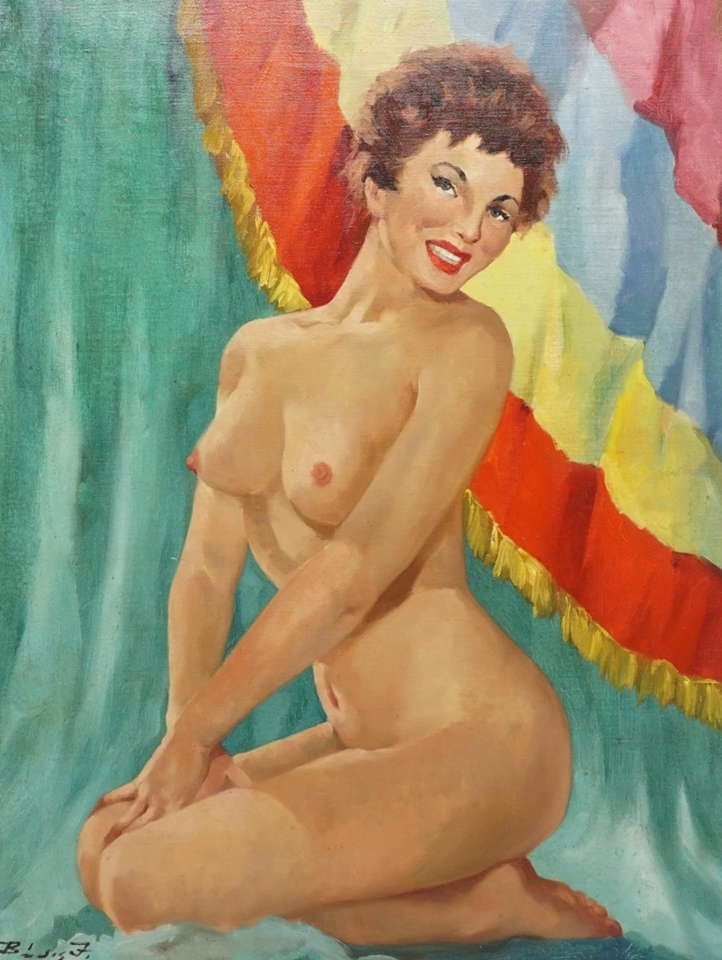 Josef Bódis, Pin-up Akt mit Regenbogenfahne