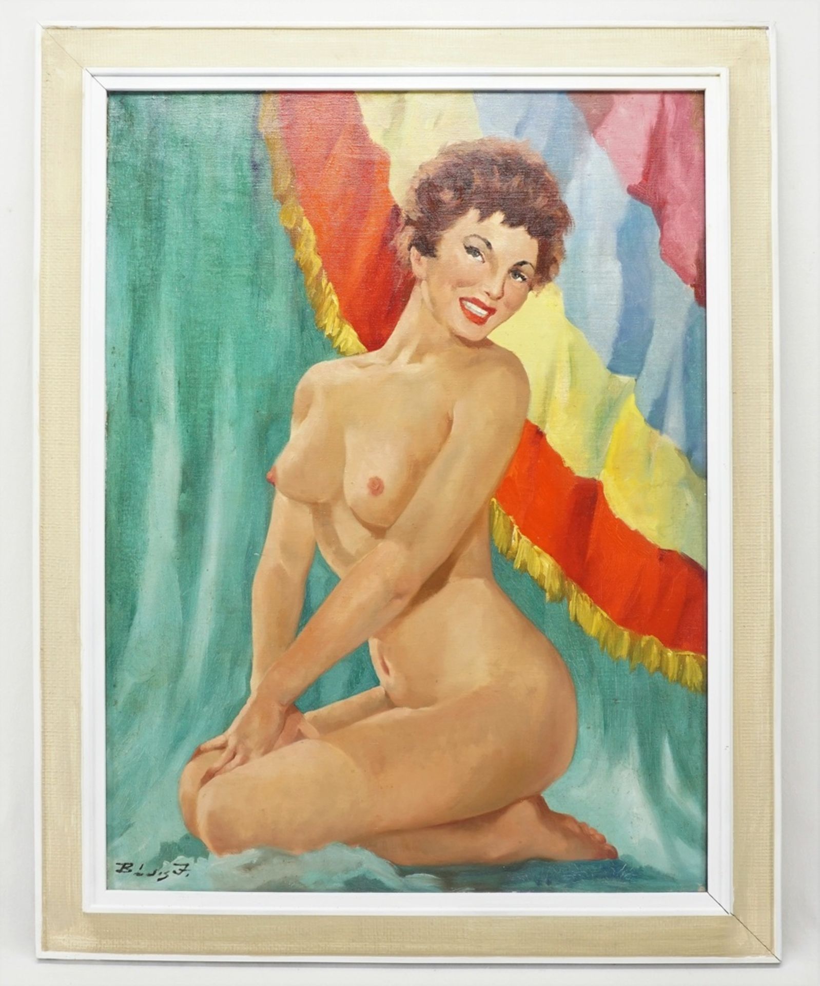 Josef Bódis, Pin-up Akt mit Regenbogenfahne - Bild 2 aus 4