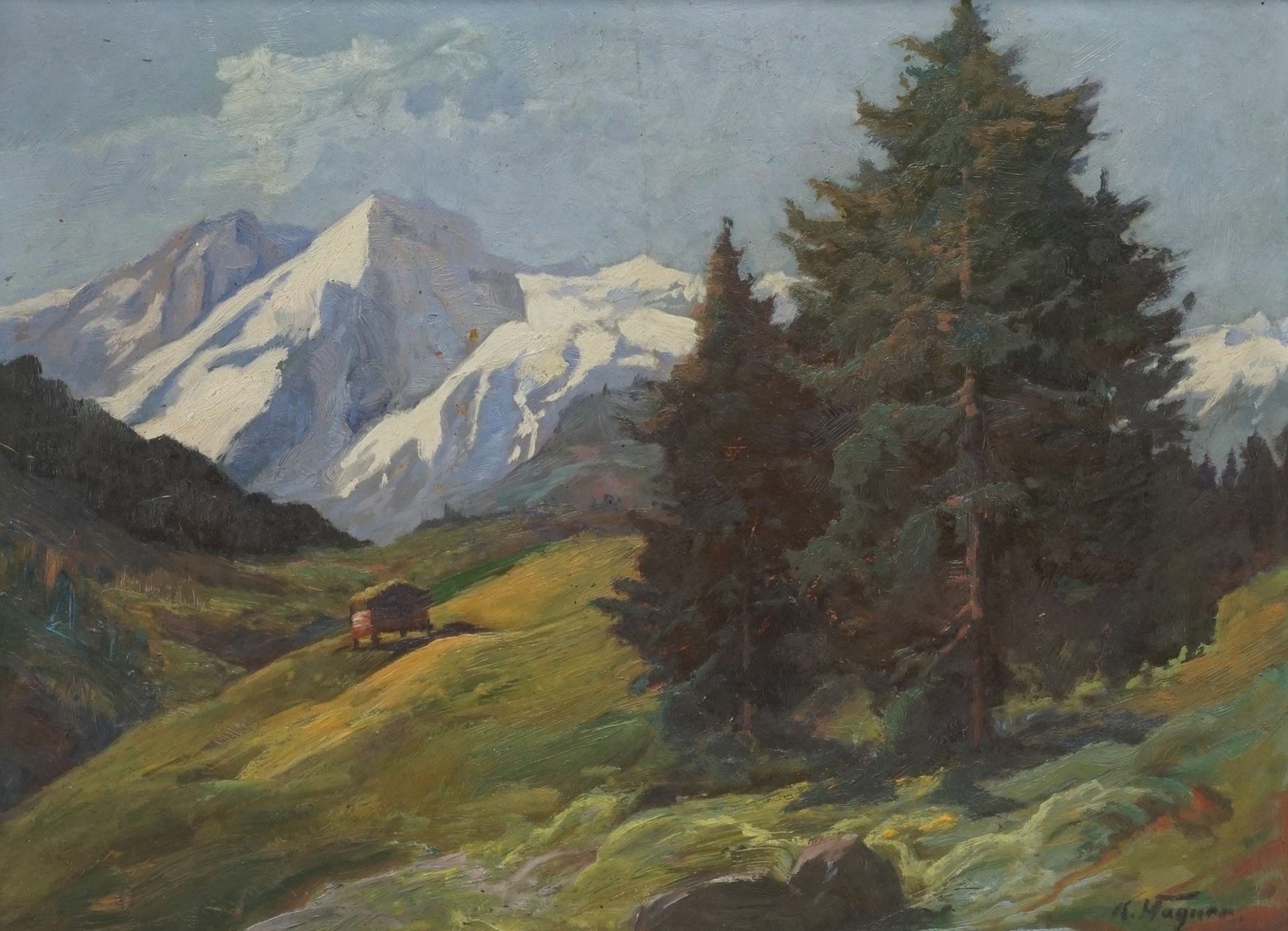 K. Wagner, Alpenlandschaft mit Berghütte - Bild 2 aus 4