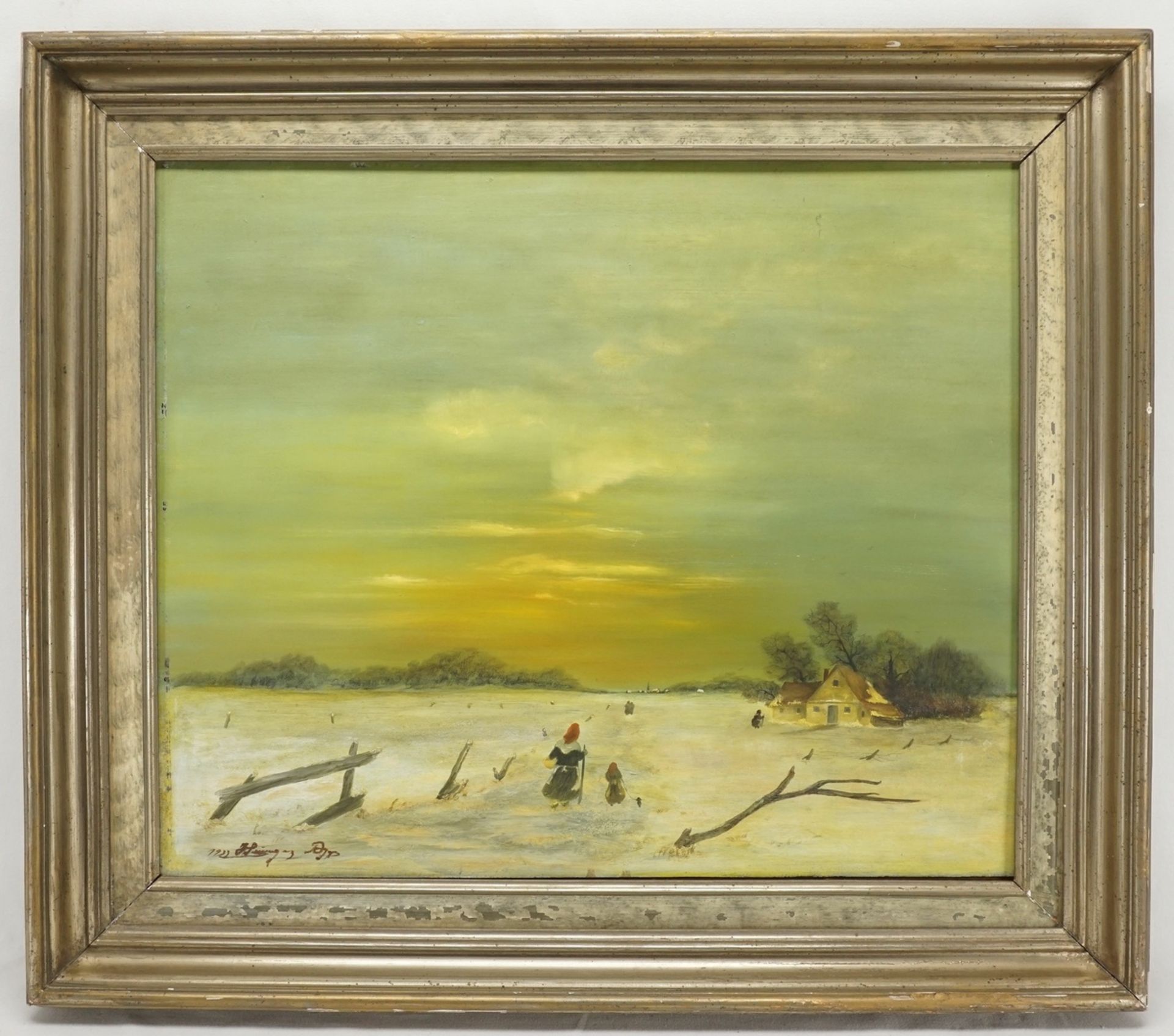 Unbekannter Künstler, Winterlandschaft mit Mutter und Kind - Bild 2 aus 4