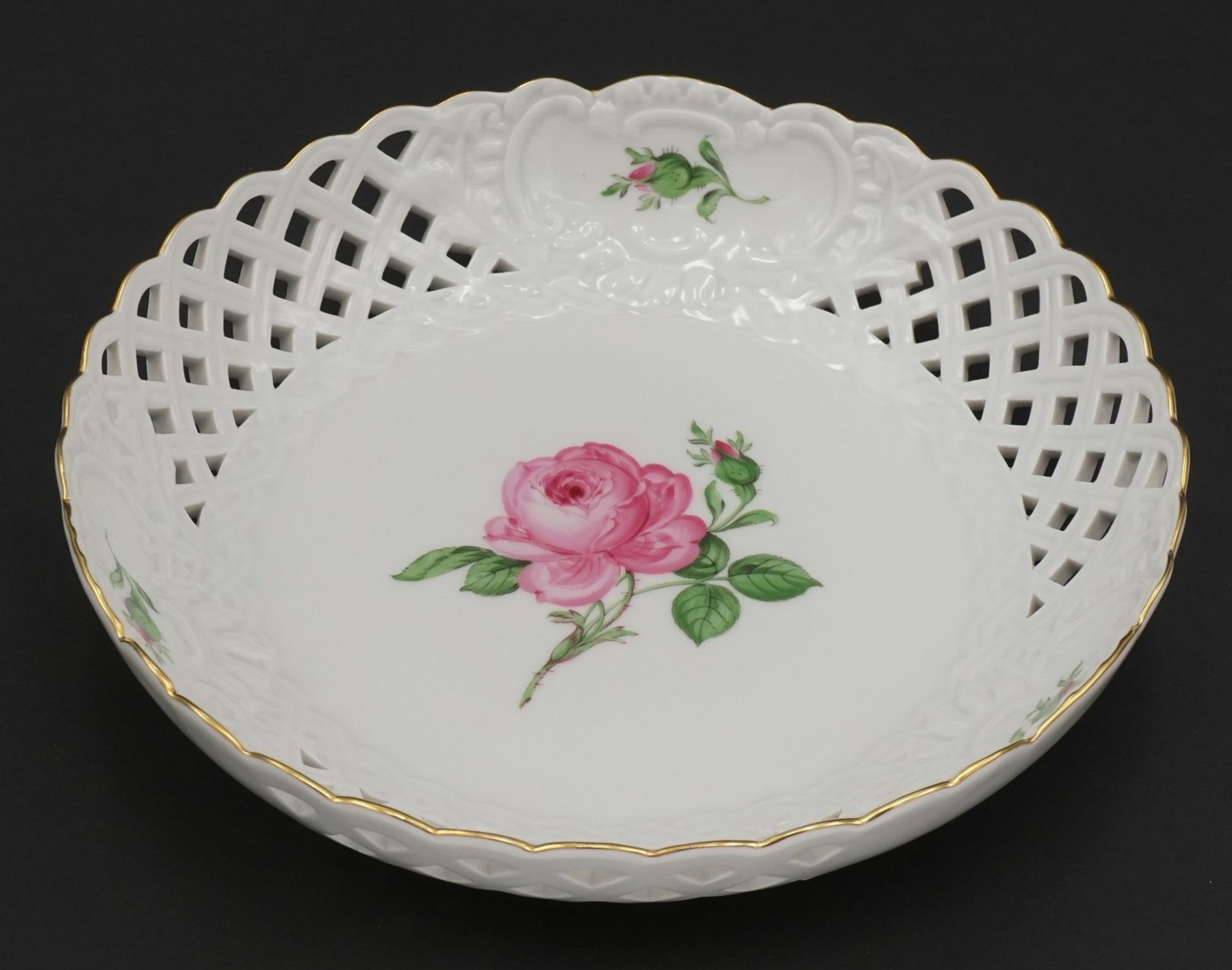 Meissen Durchbruchschale mit Roter Rose