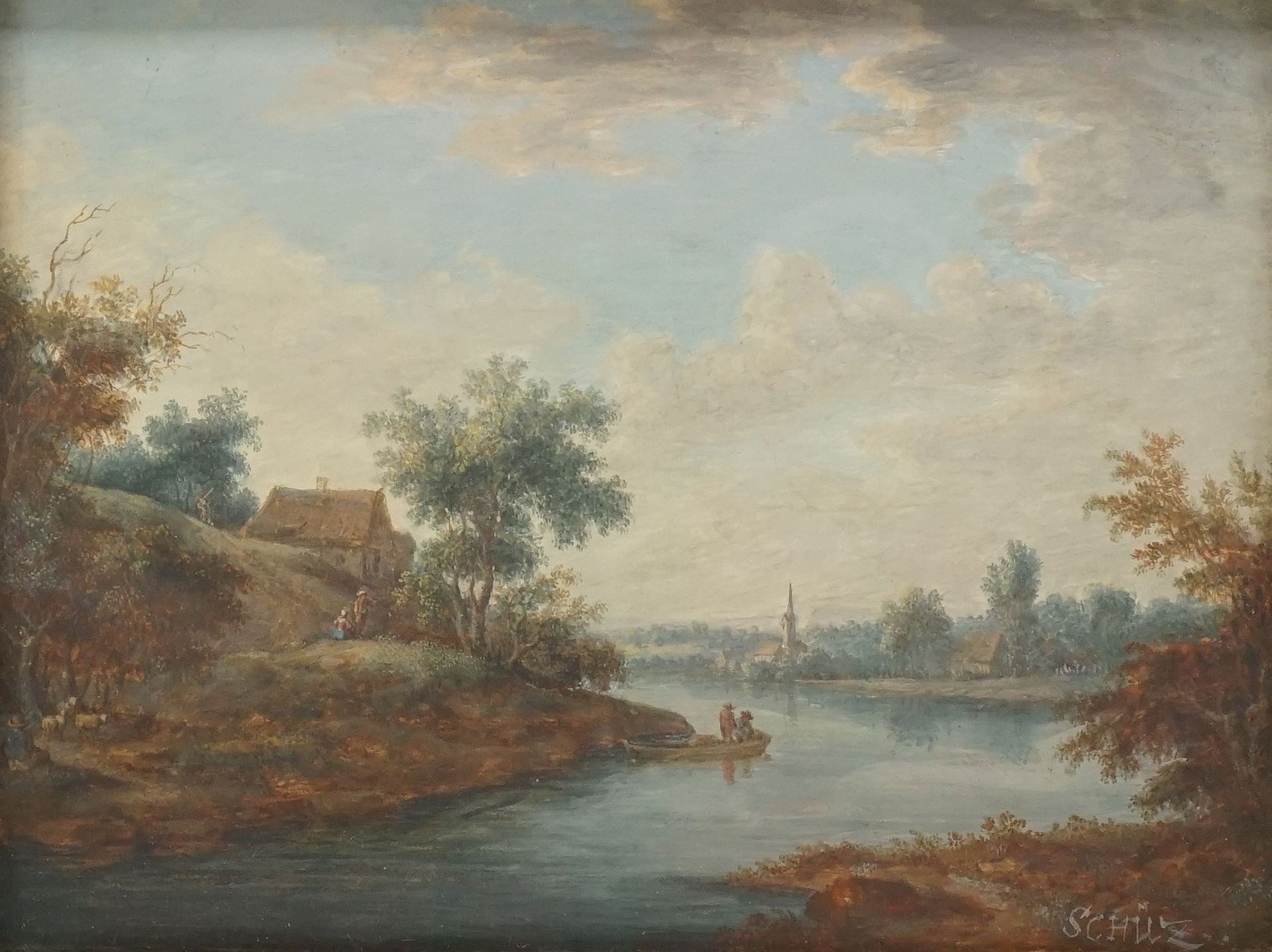 Christian Georg Schütz der Ältere, "Flusslandschaft mit Nachen und Schäfer"