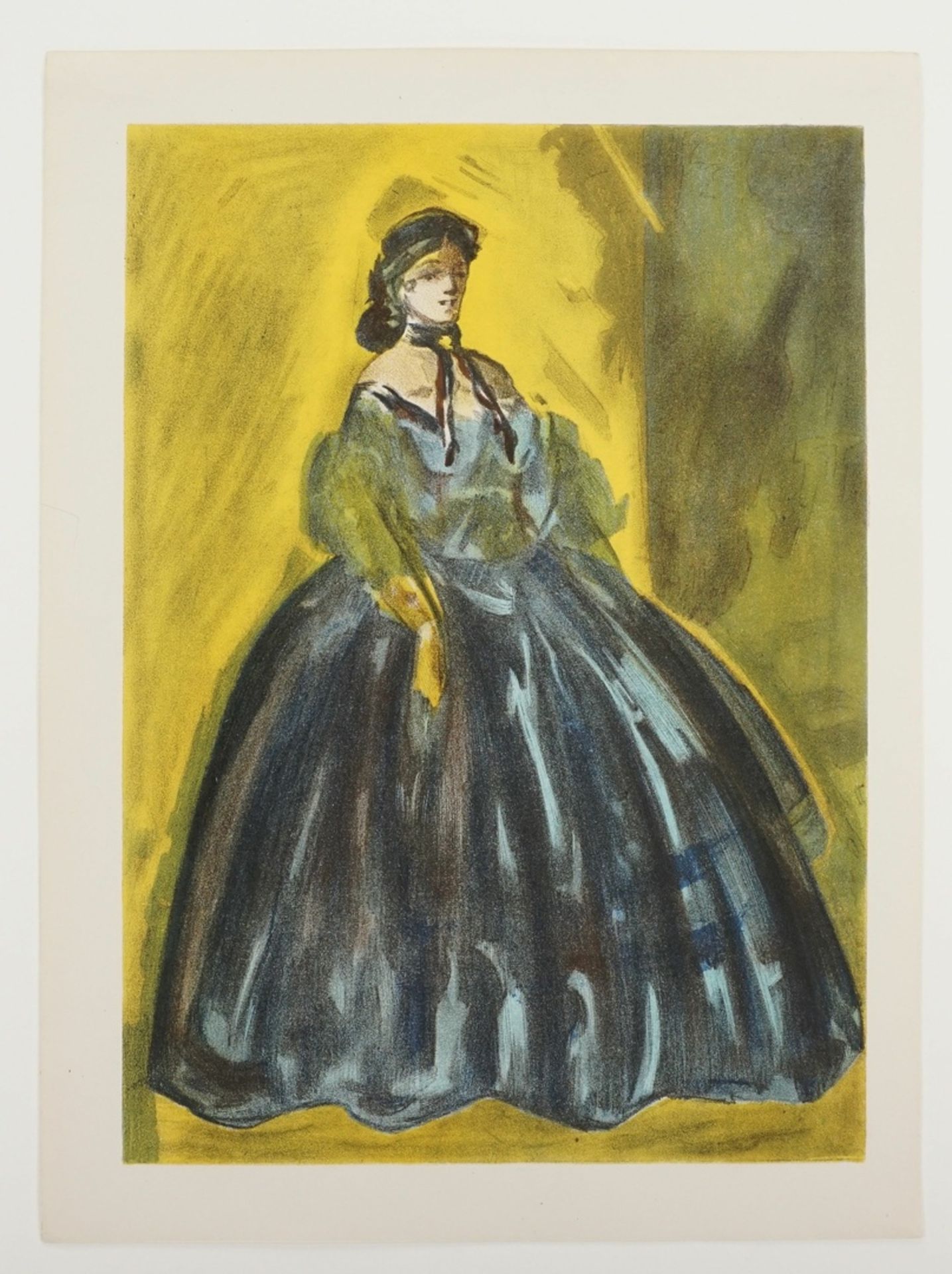 Constantin Guys, Stehende Dame in türkisblauem Kleid vor Gelb - Bild 3 aus 4