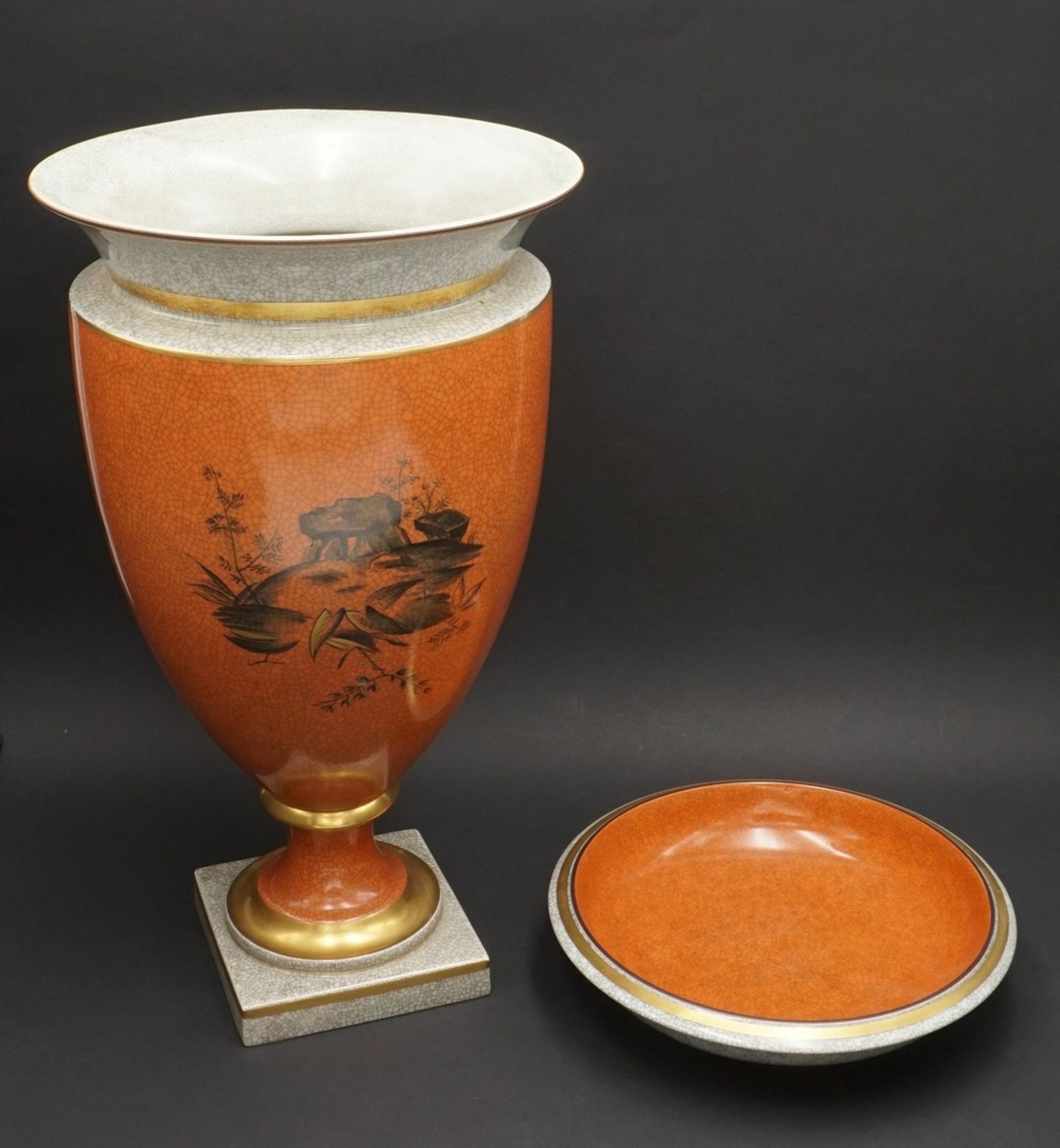 Royal Copenhagen große Krakelee Vase mit Schale, um 1950 - Bild 2 aus 8