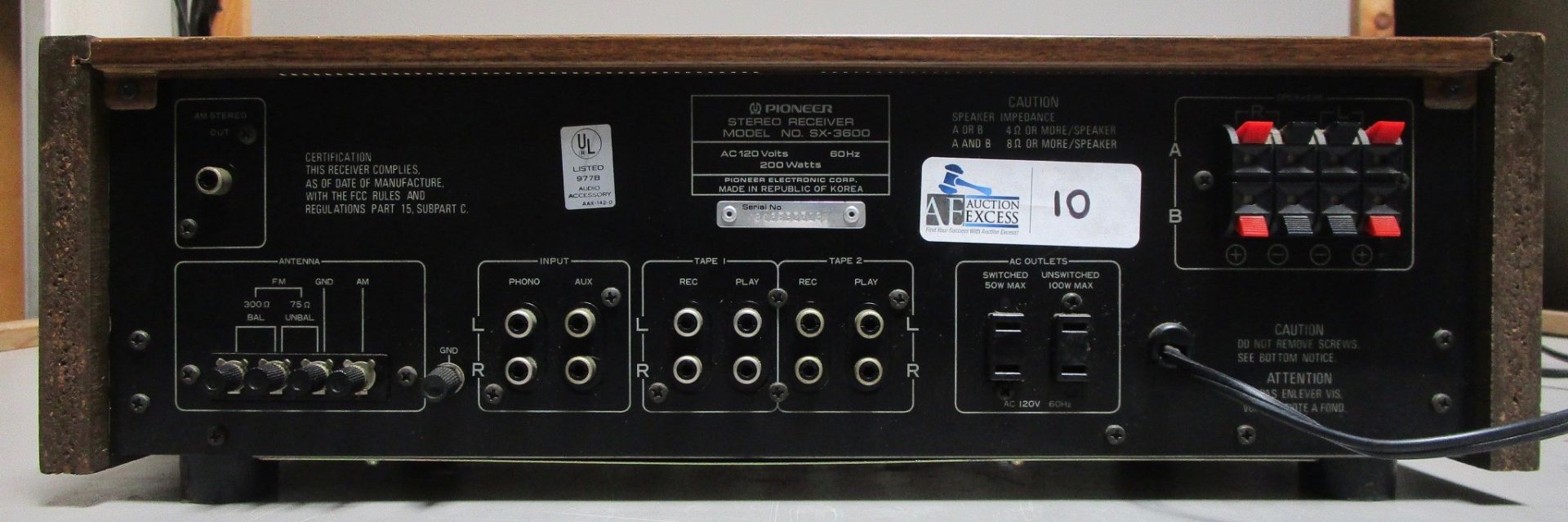 PIONEER STEREO RECEIVER SX-3600 - Image 2 of 2