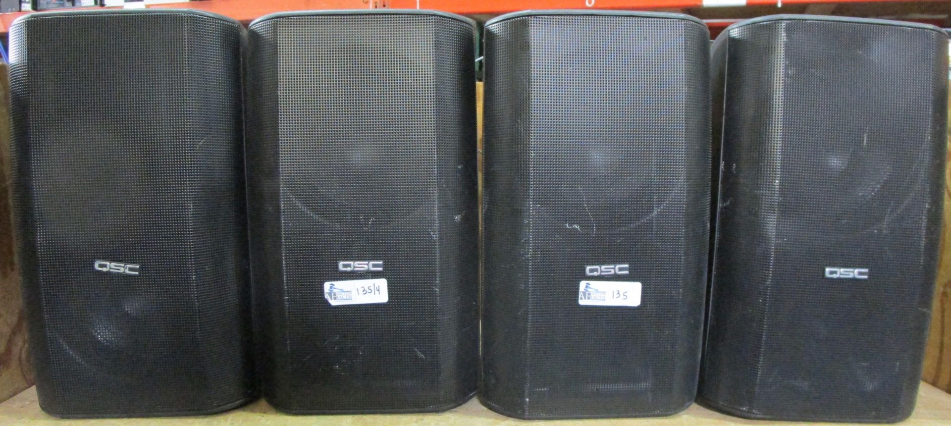 LOT OF 4 QSC I-82H SPEAKERS WITH HANGERS