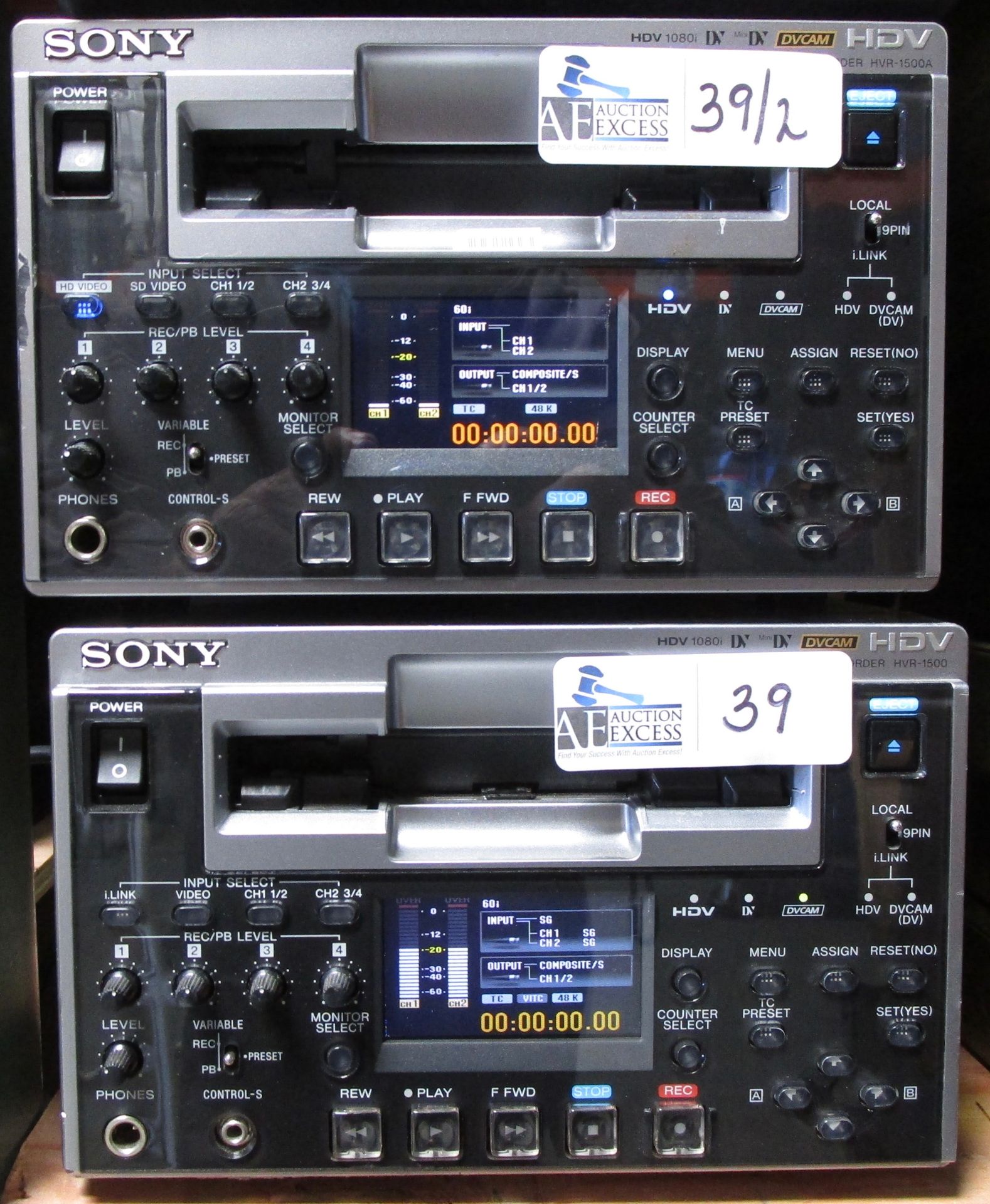 LOT OF 2 SONY HVR-1500A/1500 DV CAM HDV RECORDER