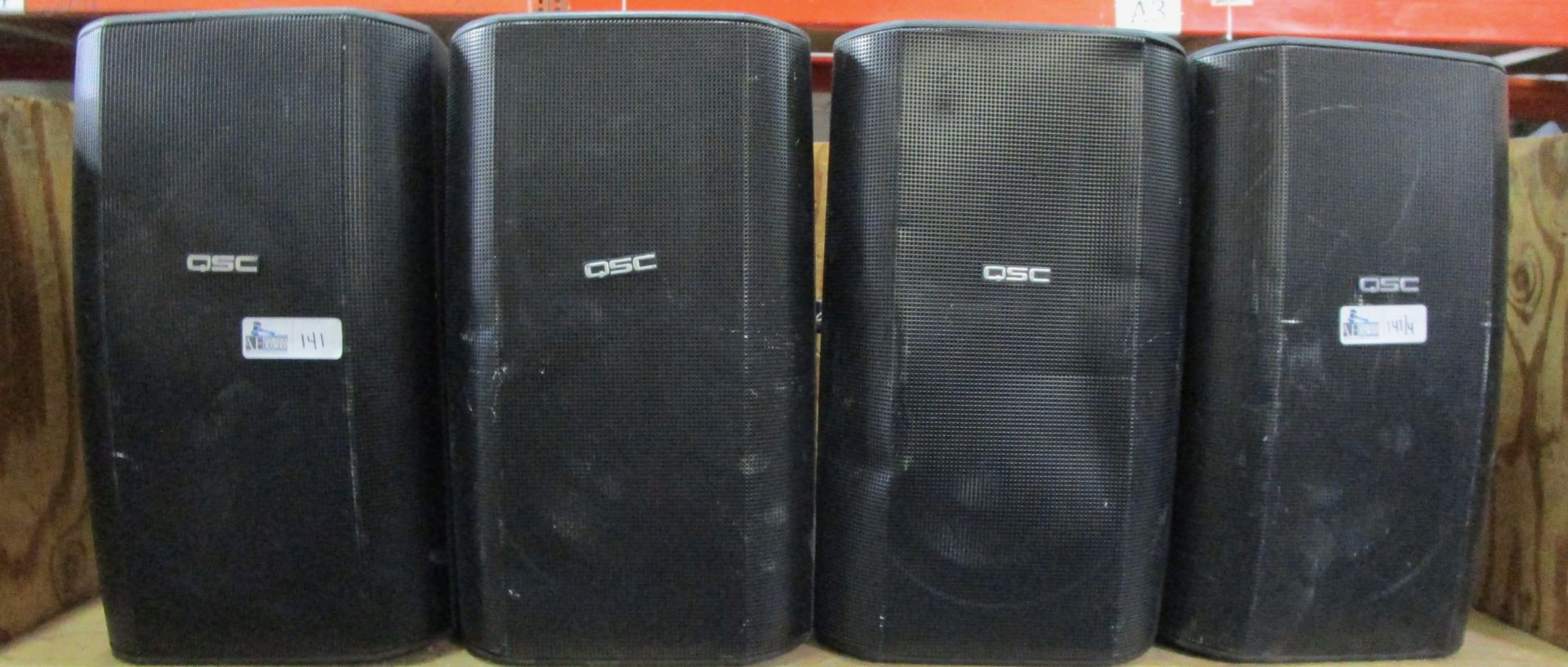 LOT OF 4 QSC I-82H SPEAKERS WITH HANGERS