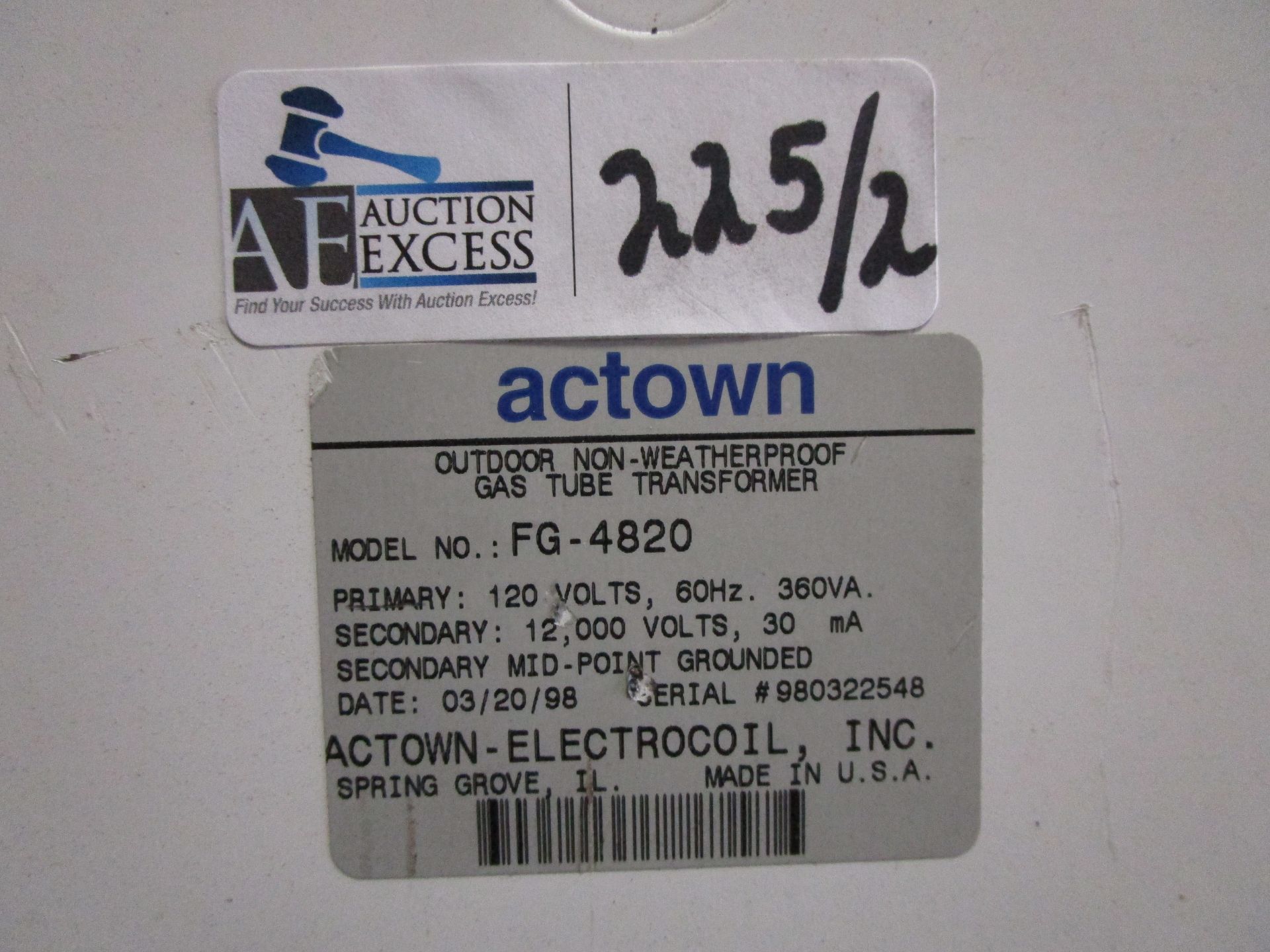 LOT OF 2 ACTOWN TRANSFORMER MODEL FG-4820 - Image 2 of 2