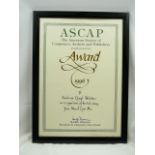 Framed ASCAP music award