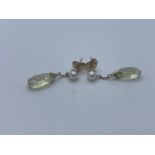 9ct gold quartz and pearl earrings