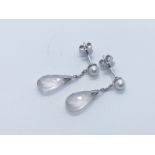 9ct white gold, rose quartz and pearl earrings