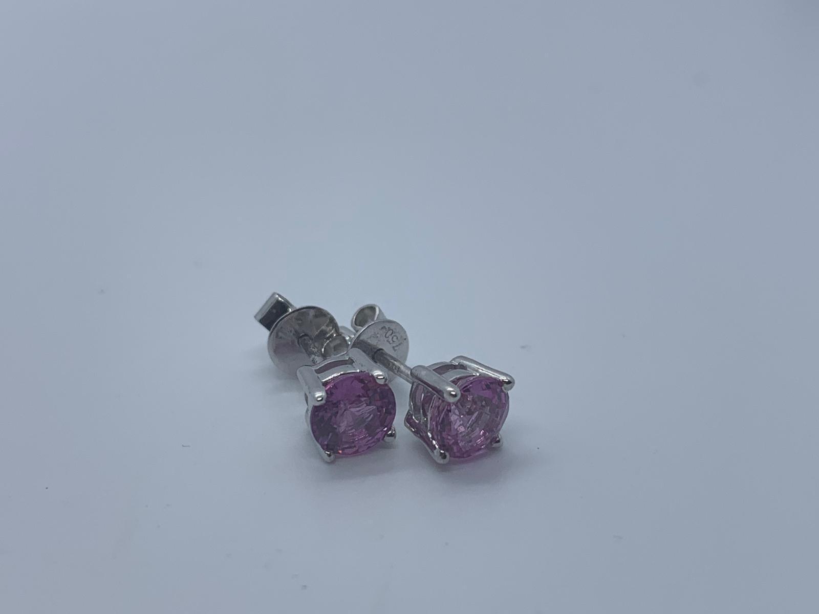 18ct white gold pink sapphire stud earrings - Image 3 of 3