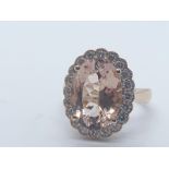 18ct rose gold morganite beryl and diamond ring