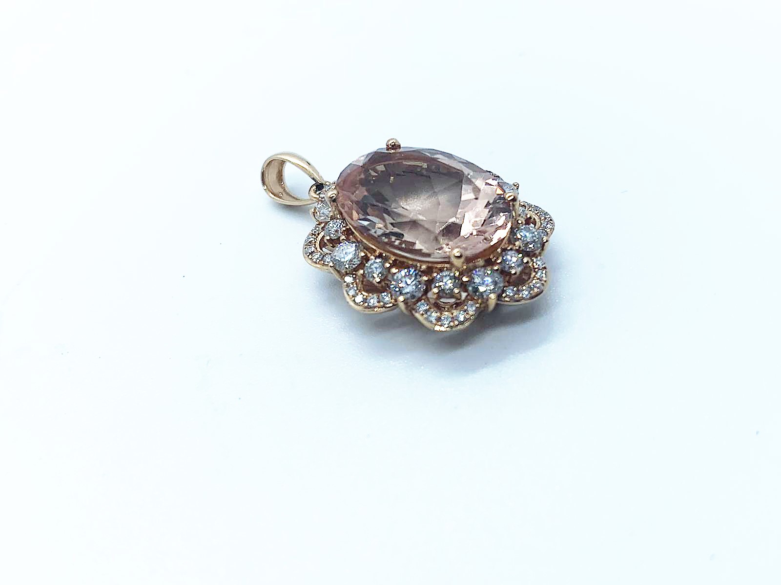 18ct rose gold morganite beryl and diamond pendant