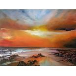 A most atmospheric painting capturing the stunning sunsets of Bude, Cornwall.  84Cm x 60cm box