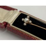 15ct pearl and diamond stick pin