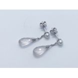 9ct white gold rose quartz and diamond pearl drop earrings